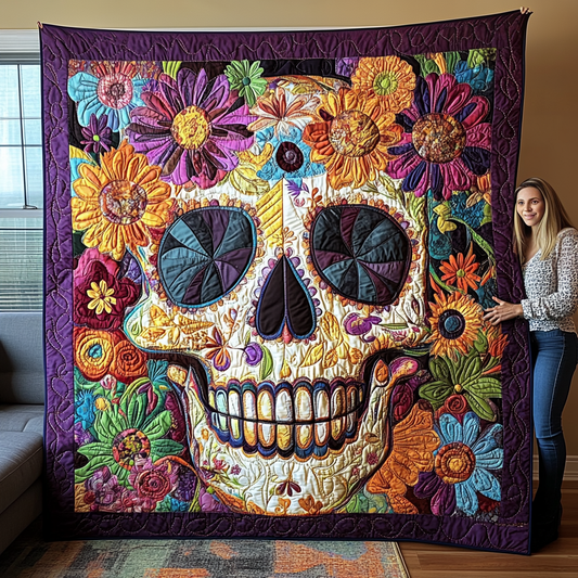 Vivid Floral Skull Quilted Blanket NCU0TL1908