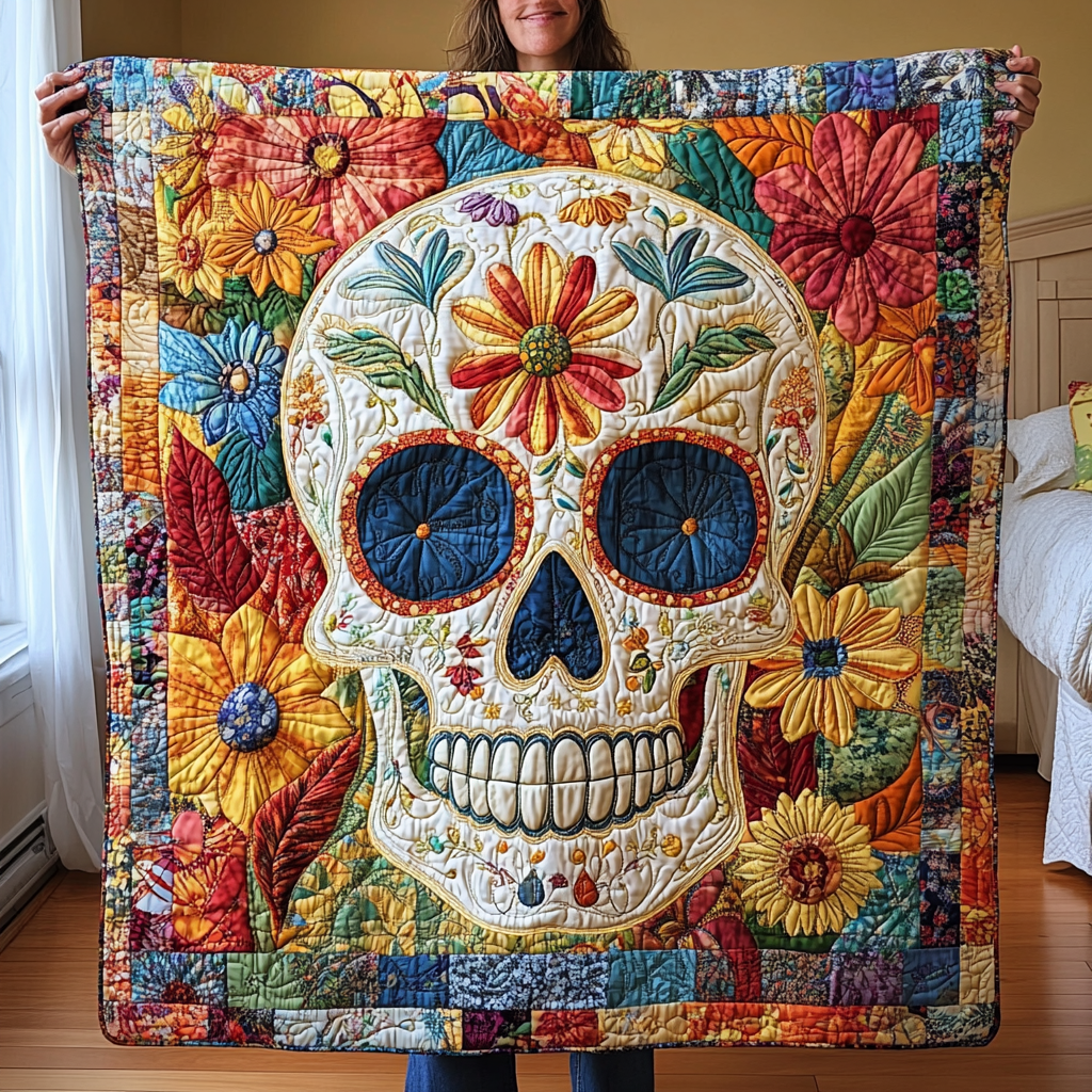 Whimsical Skull Quilted Blanket NCU0VT65