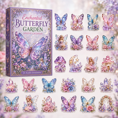CHRISTMAS KICKOFF 40% OFF - Enchanted Butterfly Garden Advent Calendar 2026 - 24-Day Festive Countdown, Acrylic Charms Blind Box - Gift For Aminal Lovers