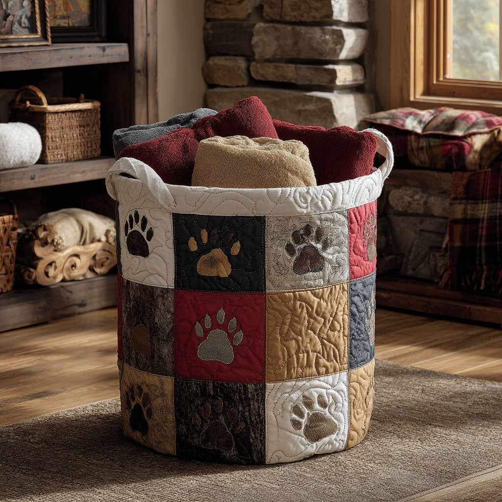 Warm Cabin Whiskers Quilted Laundry Basket NCU0PTT2817