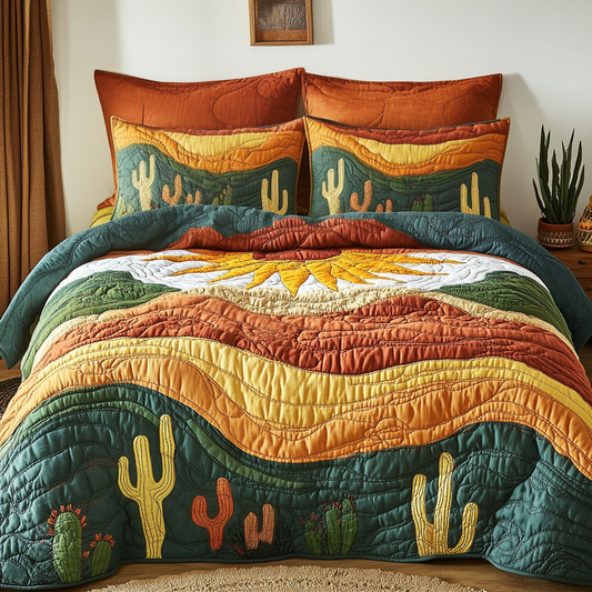 Warm Cactus 3-Piece Quilted Bedding Set NCU0NVH214