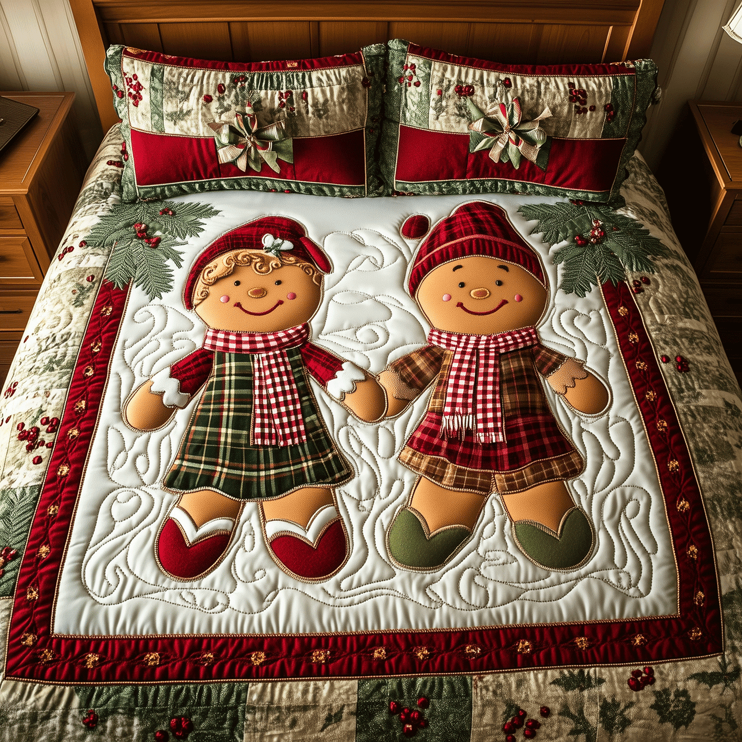 Warm Gingerbread Embrace 3-Piece Quilted Bedding Set NCU0TH2215