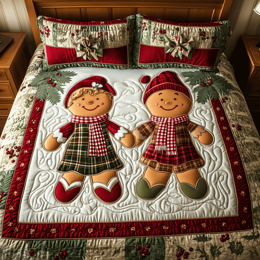 Warm Gingerbread Embrace 3-Piece Quilted Bedding Set NCU0TH2215