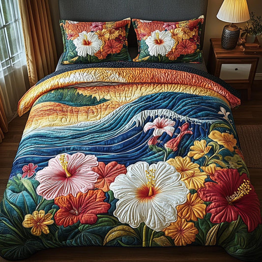 Warm Hibiscus 3-Piece Quilted Bedding Set NCU0DV1965