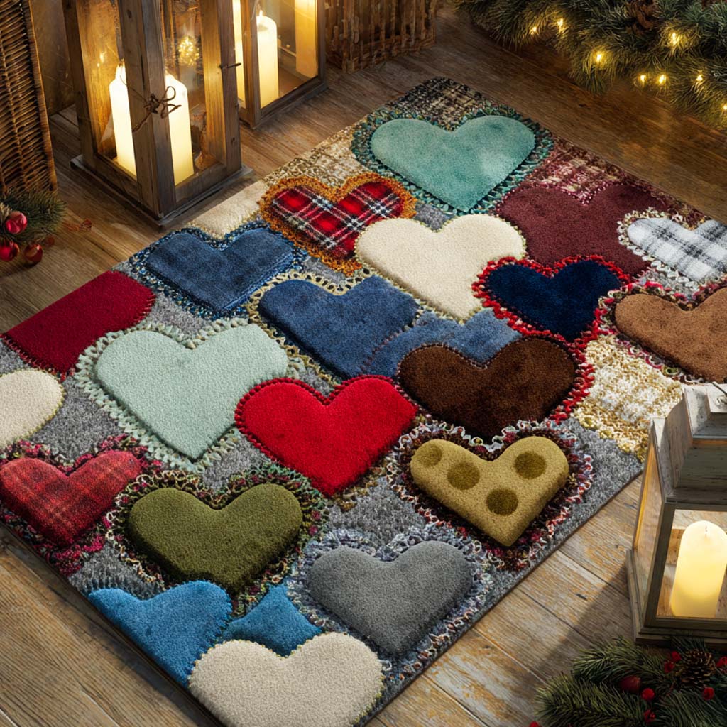 Warm Knit Heart Blocks Area Rug NCU0NXD1230