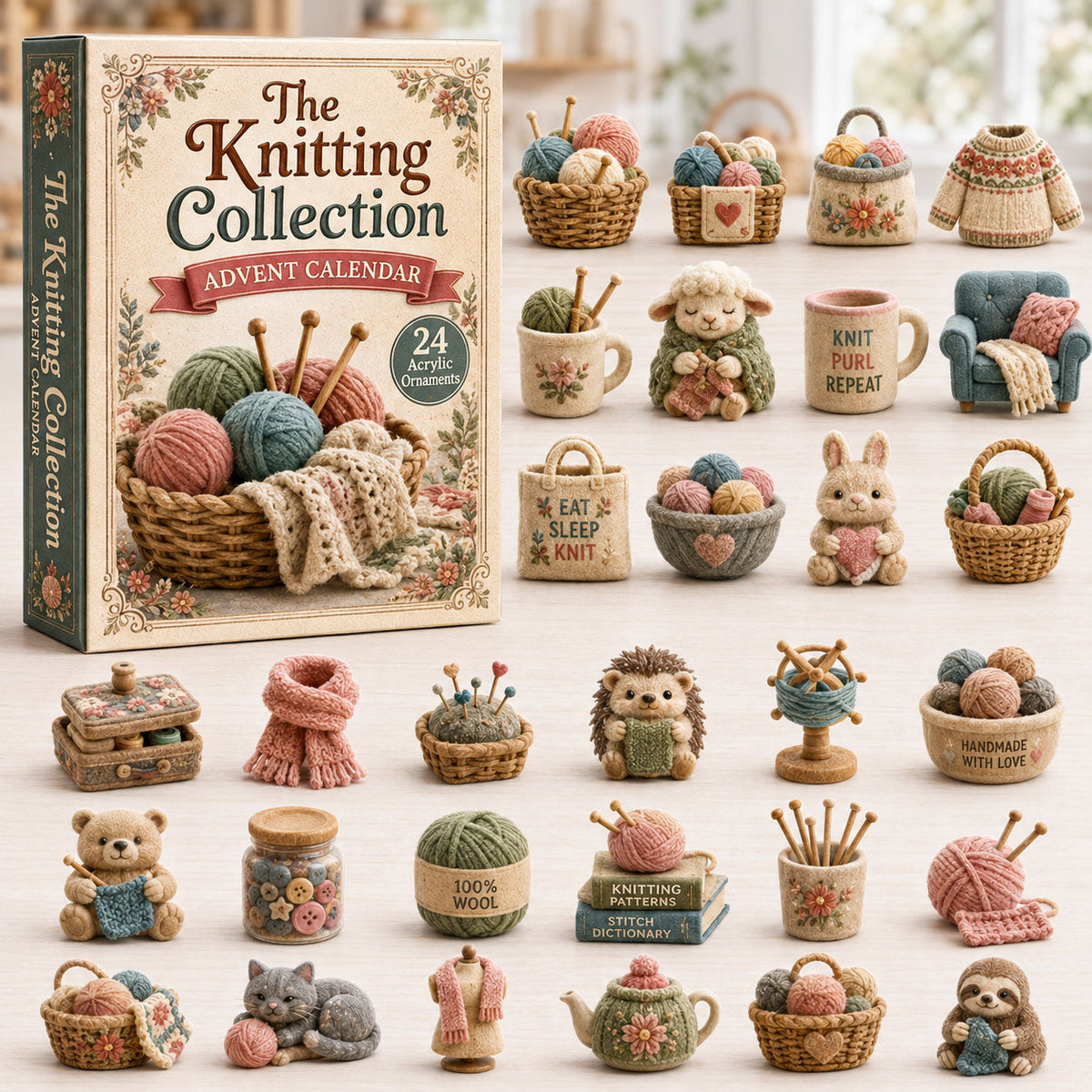 CHRISTMAS KICKOFF 40% OFF - Warm Knits Advent Calendar 2026 - 24-Day Festive Countdown, Acrylic Charms Blind Box - Gift For Knitting Lovers