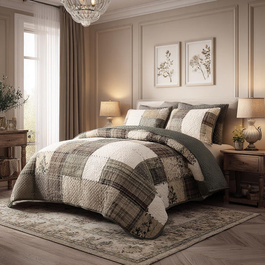 Warm Patchwork 3-Piece Quilted Bedding Set NCU0DV1895