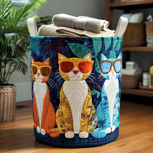 Warm Stripe Cat Quilted Laundry Basket NCU0NNL011