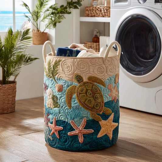 Waves & Turtles Quilted Laundry Basket NCU0NTD019