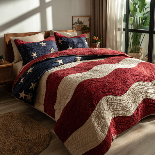 Wavy Liberty Stripes 3-Piece Quilted Bedding Set NCU0PVL847