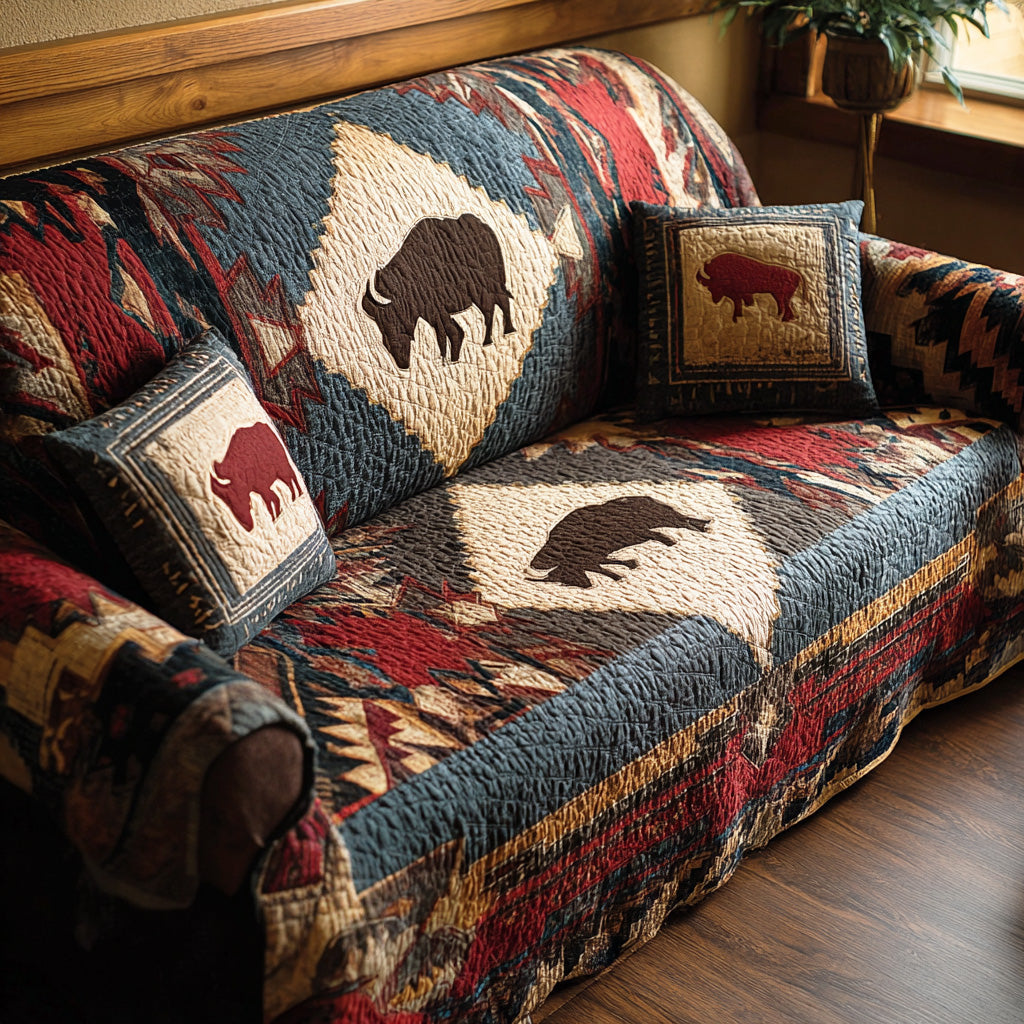 Western Bison Line Quilted Sofa Cover NCU0NTD1274