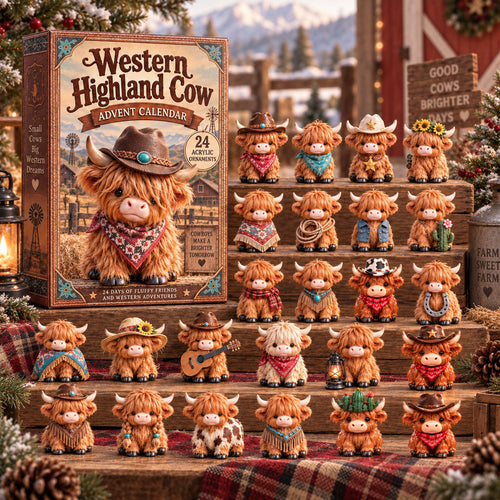 CHRISTMAS KICKOFF 40% OFF - Western Highland Cow Advent Calendar 2026 - 24-Day Festive Countdown, Acrylic Charms Blind Box - Gift For Highland Cow Lovers AC0NT360