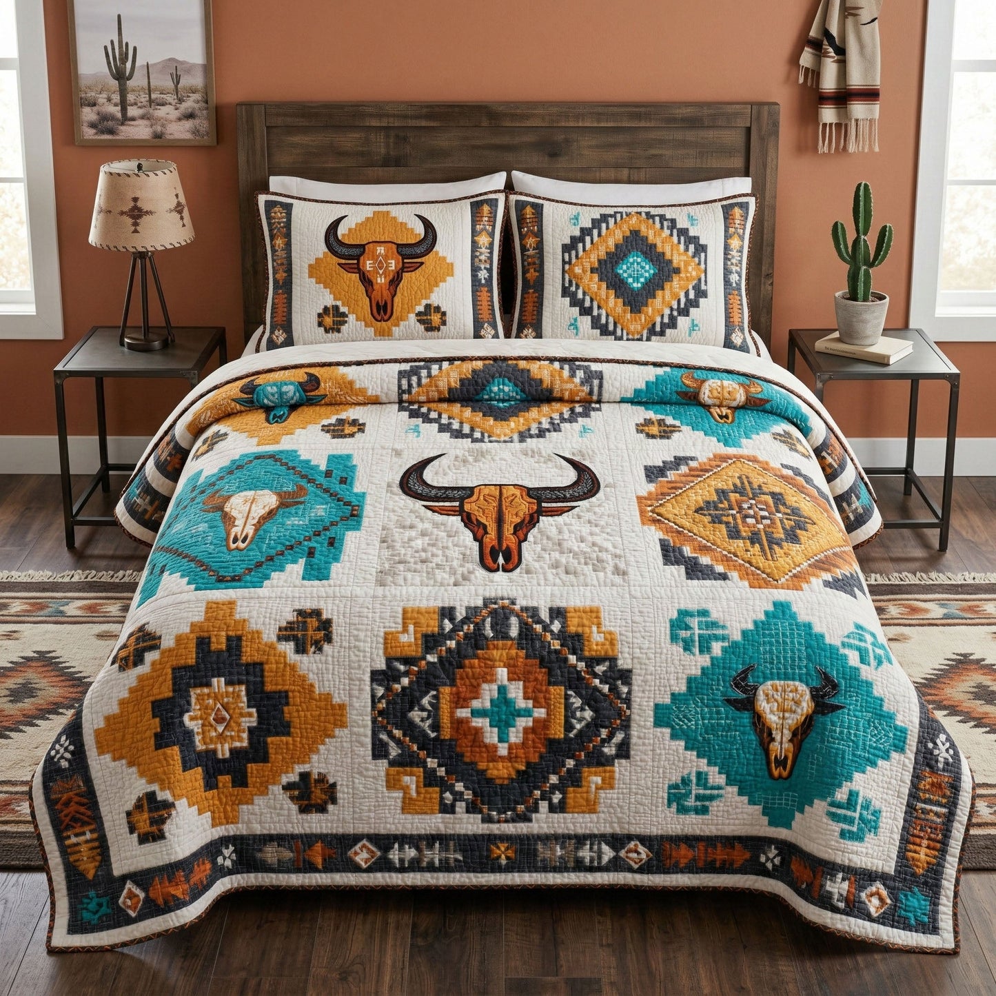 Western Skull 3-Piece Quilted Bedding Set NCU0NTD1679
