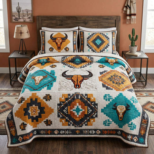 Western Skull 3-Piece Quilted Bedding Set NCU0NTD1679