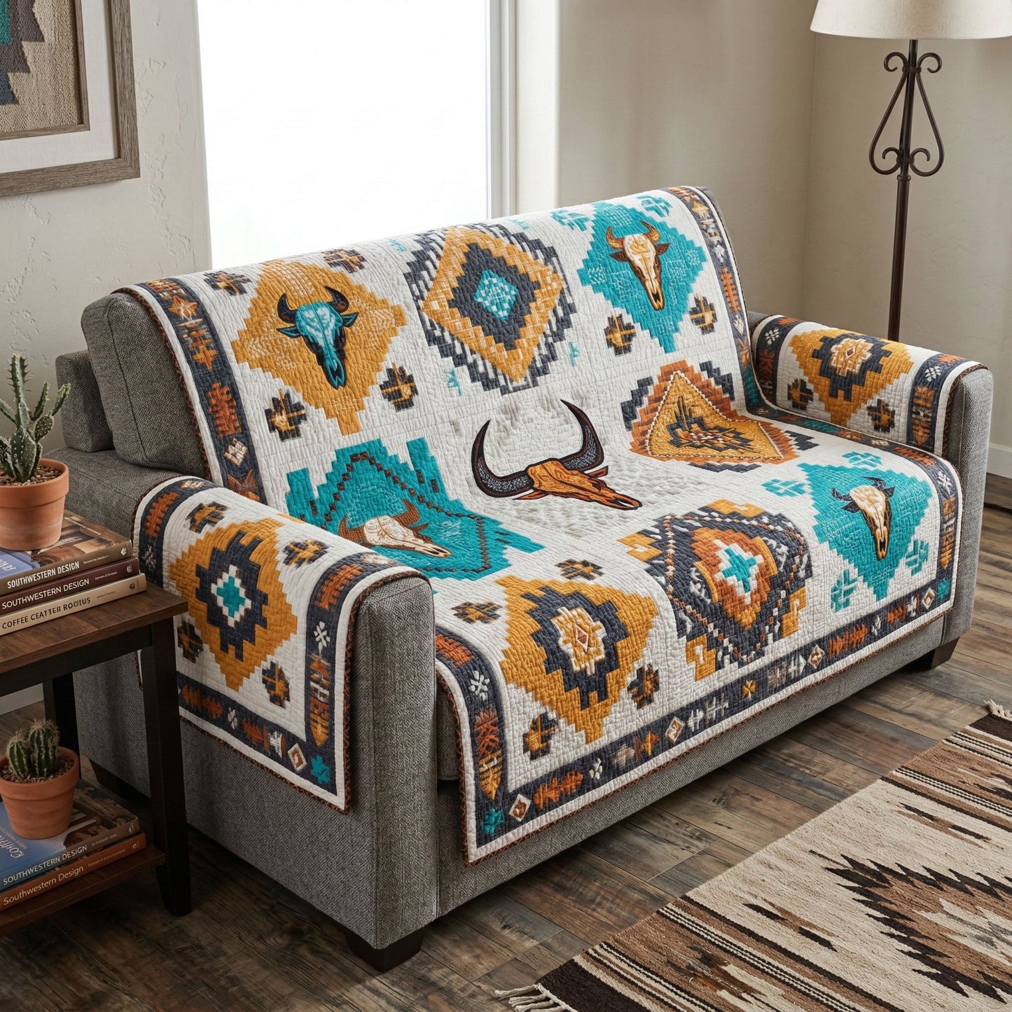 Western Skull Quilted Sofa Cover NCU0NTD1702