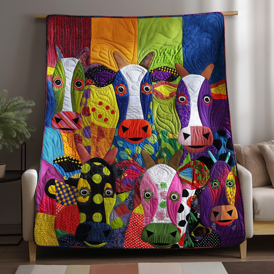 Whimsical Cow Patchwork Quilted Blanket NCU0TL289