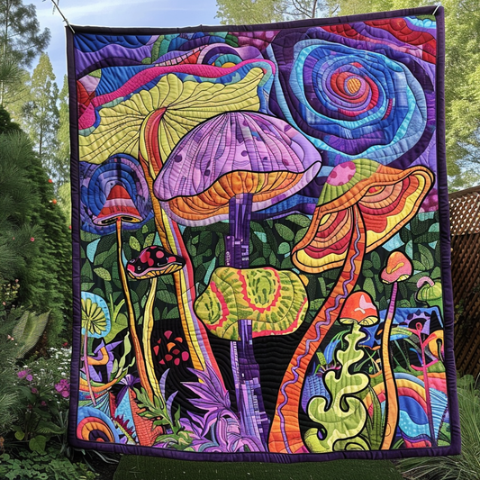 Whimsical Mushrooms Quilted Blanket NCU0TH368