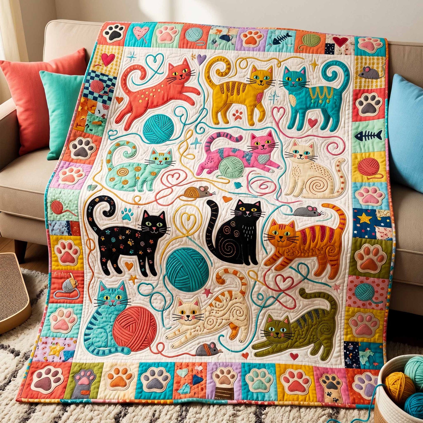 Whimsical Cat Garden Quilted Blanket NCU0NXD1850
