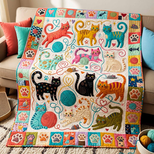 Whimsical Cat Garden Quilted Blanket NCU0NXD1850