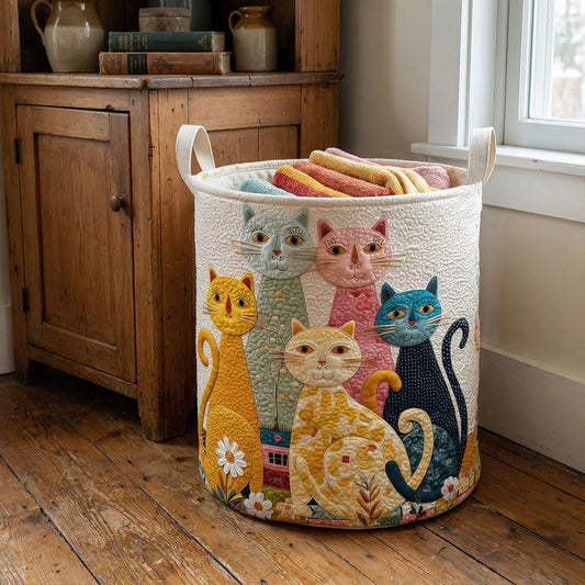 Whimsical Cat Garden Quilted Laundry Basket NCU0PTT3039
