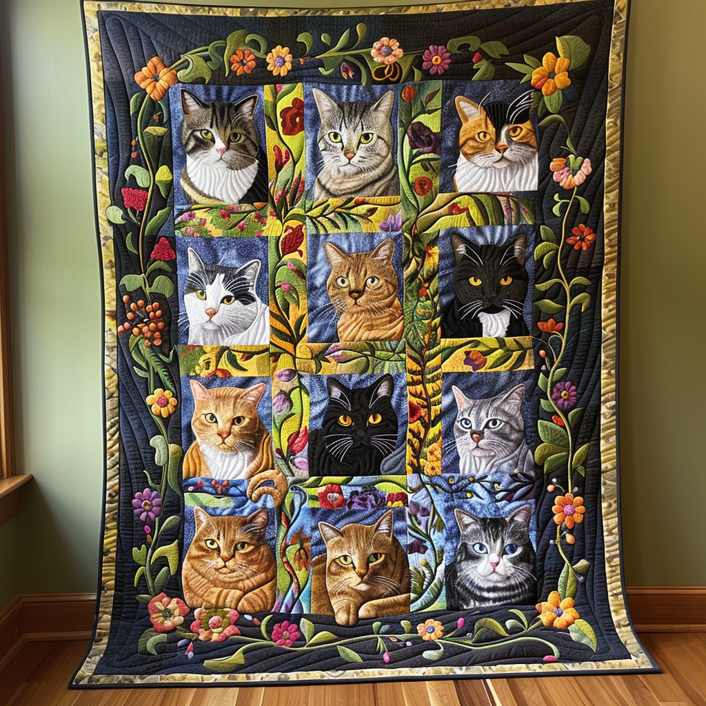 Whimsical Cat Quilted Blanket NCU0PD243