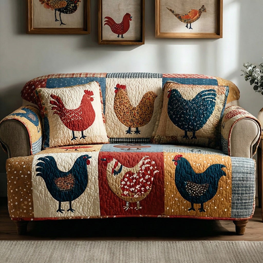Whimsical Cluckers Quilted Sofa Cover NCU0LDH390