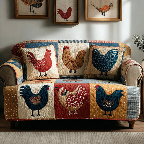 Whimsical Cluckers Quilted Sofa Cover NCU0LDH390