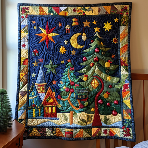 Whimsical Holiday Tree Quilted Blanket NCU0PD304