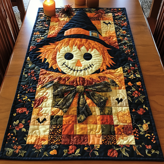 Whimsical Scarecrow Harvest Quilted Table Runner NCU0DV894