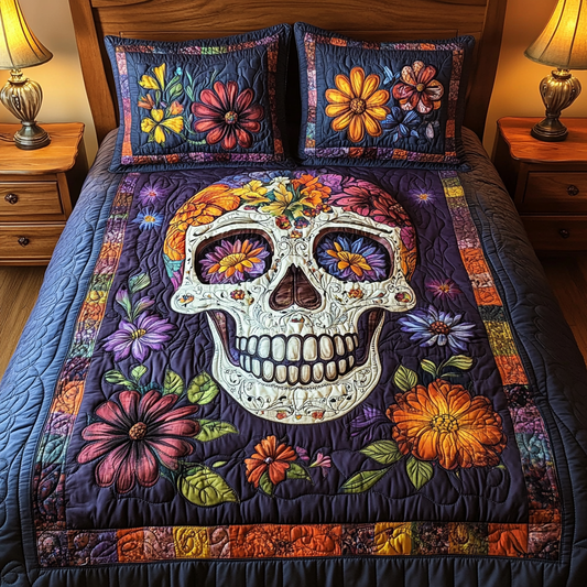 Whimsical Skull 3-Piece Quilted Bedding Set NCU0TL1924