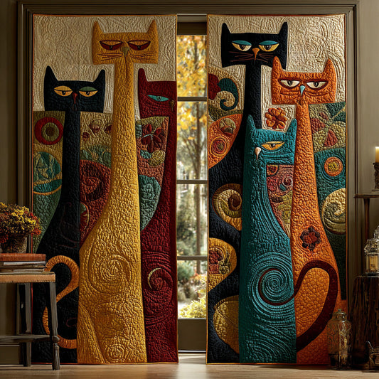 Whimsical Spiral Cats Quilted Curtains NCU0LDH189