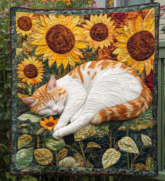 Whimsical Sunflower Kitten Quilted Blanket NCU0DV673