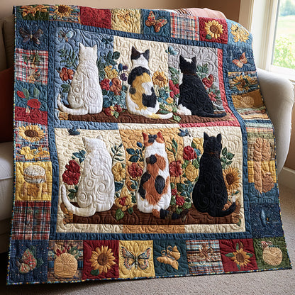 Whiskers Among Wildflowers Quilted Blanket NCU0PTT3201