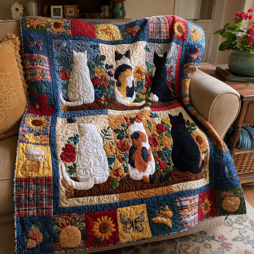 Whiskers Among Wildflowers Quilted Blanket NCU0PTT3201
