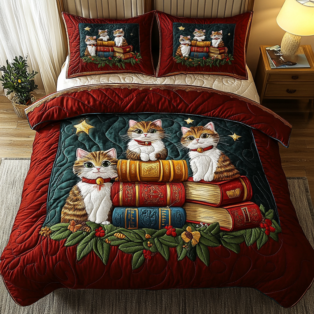 Whiskers And Tales 3-Piece Quilted Bedding Set NCU0DDK034