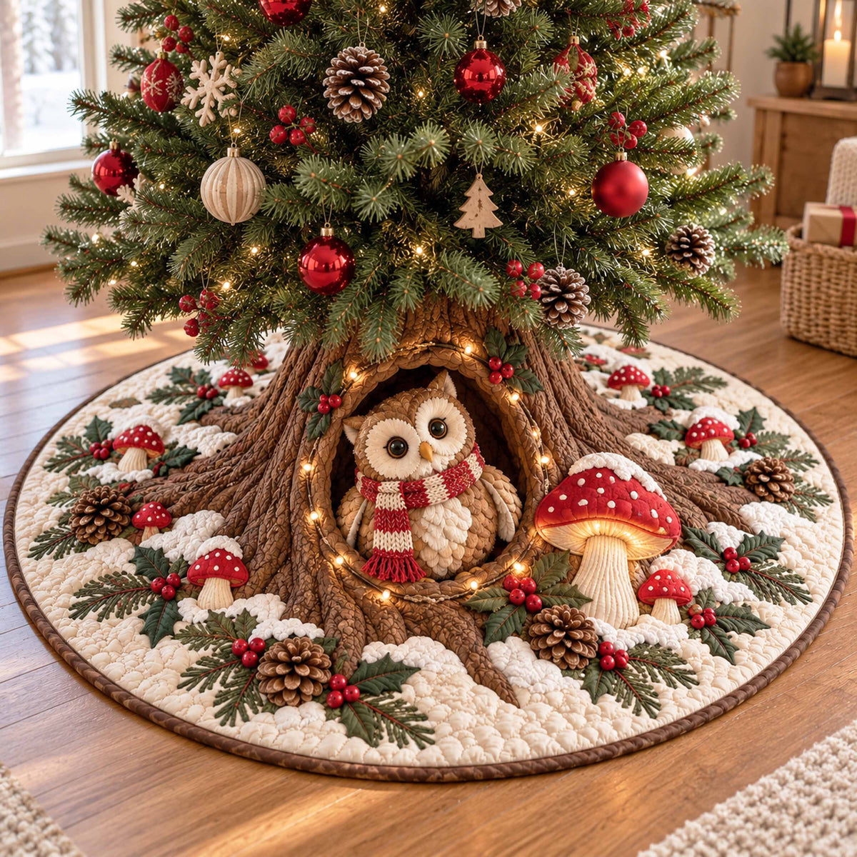 Whisper Owl Christmas Quilted Tree Skirt NCU0NTD2274