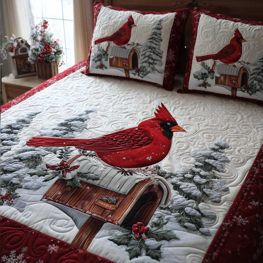Whispering Cardinal 3-Piece Quilted Bedding Set NCU0HTT085