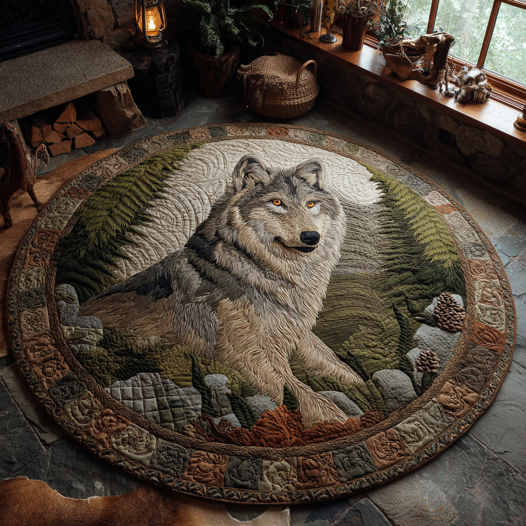 Whispering Pines Wolf Quilted Round Mat NCU0DV1123