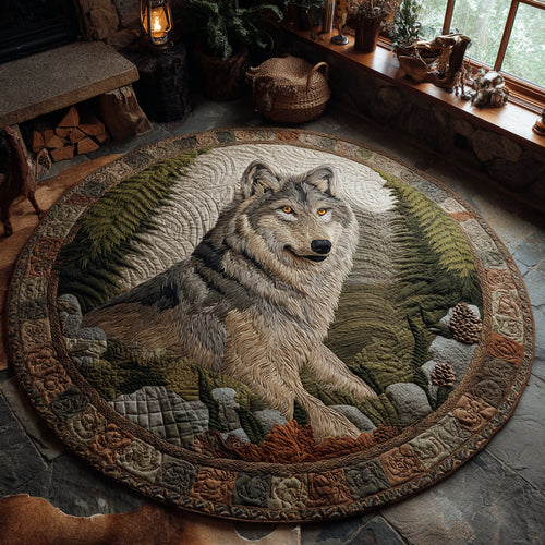 Whispering Pines Wolf Quilted Round Mat NCU0DV1123
