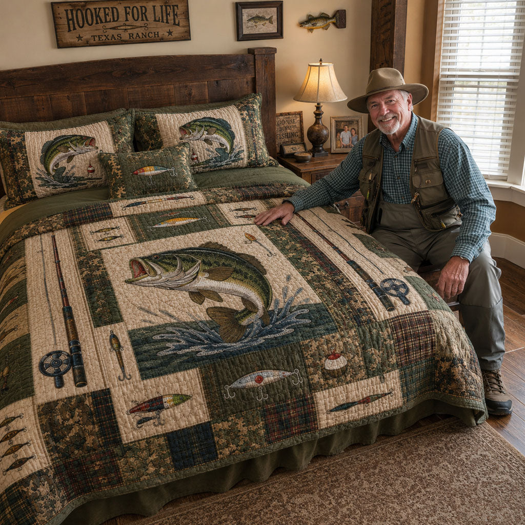 Whispering River Waters 3-Piece Quilted Bedding Set NCU0PTT3186