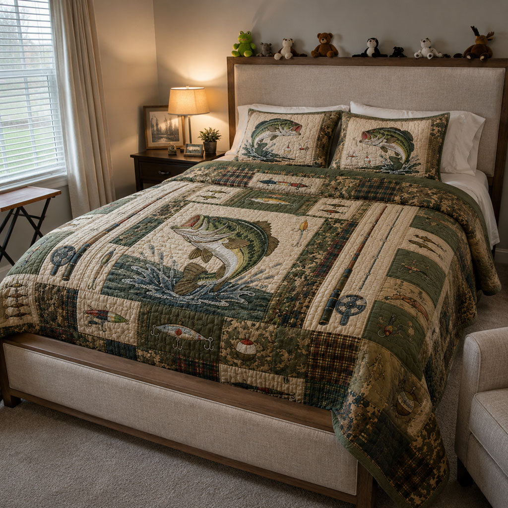 Whispering River Waters 3-Piece Quilted Bedding Set NCU0PTT3186