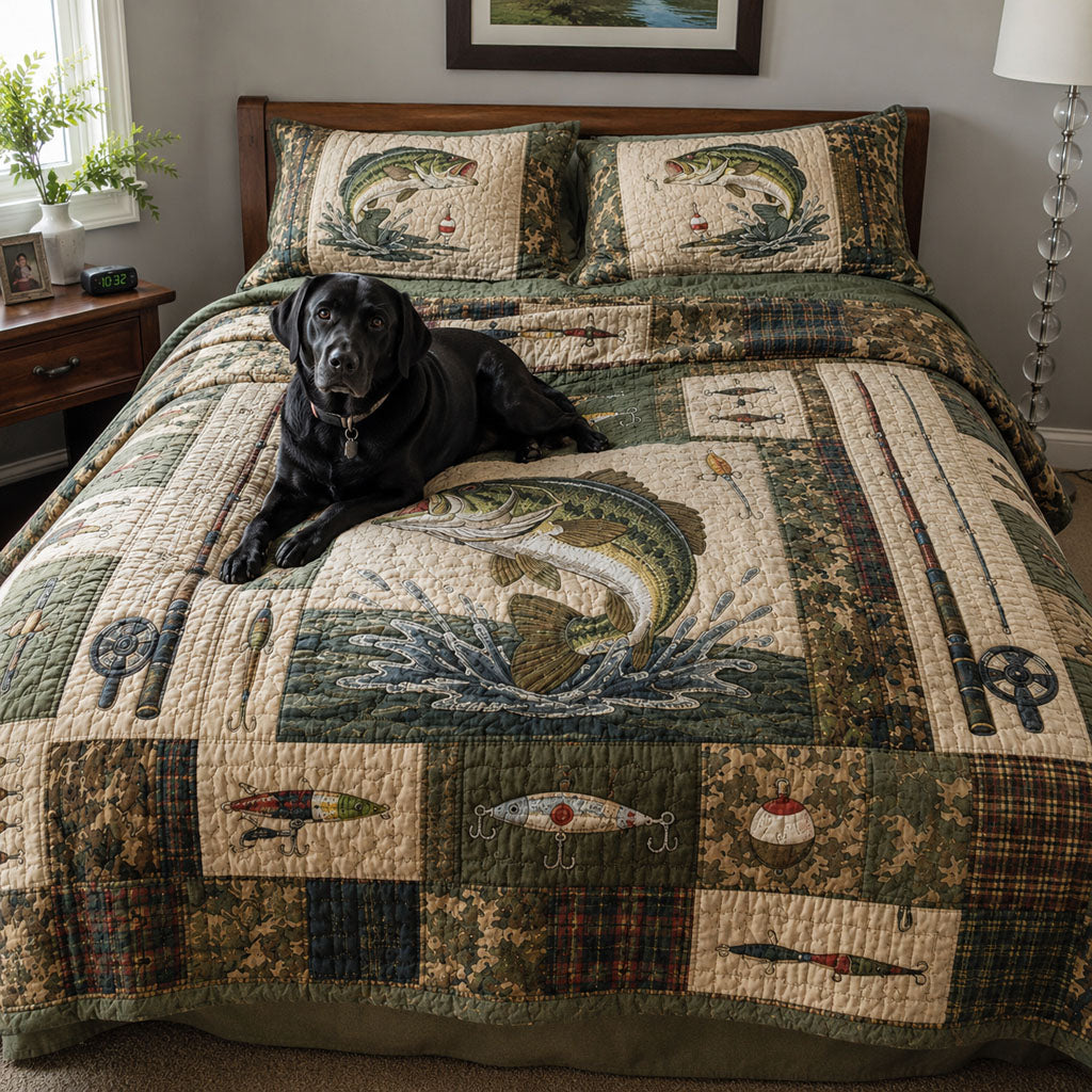 Whispering River Waters 3-Piece Quilted Bedding Set NCU0PTT3186
