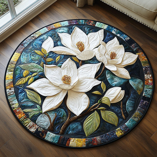 White Blossom Quilted Round Mat NCU0DV871