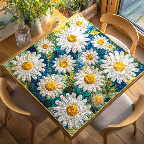 White Daisy Charm Quilted Table Topper NCU0NTD448