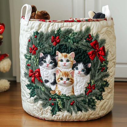 White Winter Cat Quilted Laundry Basket NCU0NNT2214