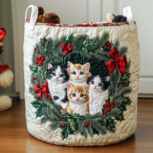 White Winter Cat Quilted Laundry Basket NCU0NNT2214