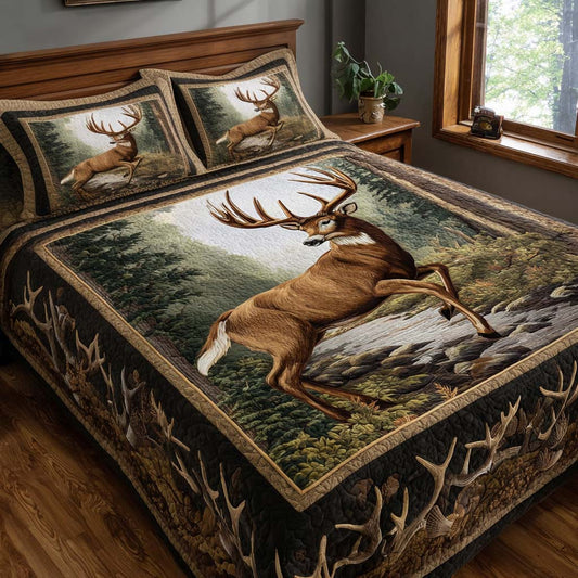 Wild Antlers 3-Piece Quilted Bedding Set NCU0NNT2647