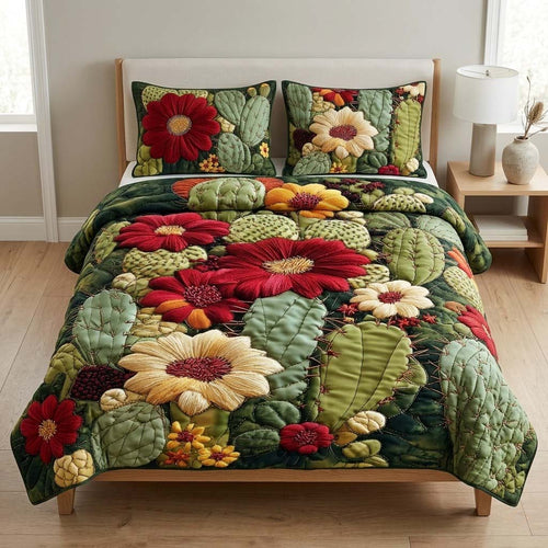 Wild Bloom Cactus 3-Piece Quilted Bedding Set NCU0DQQ0786