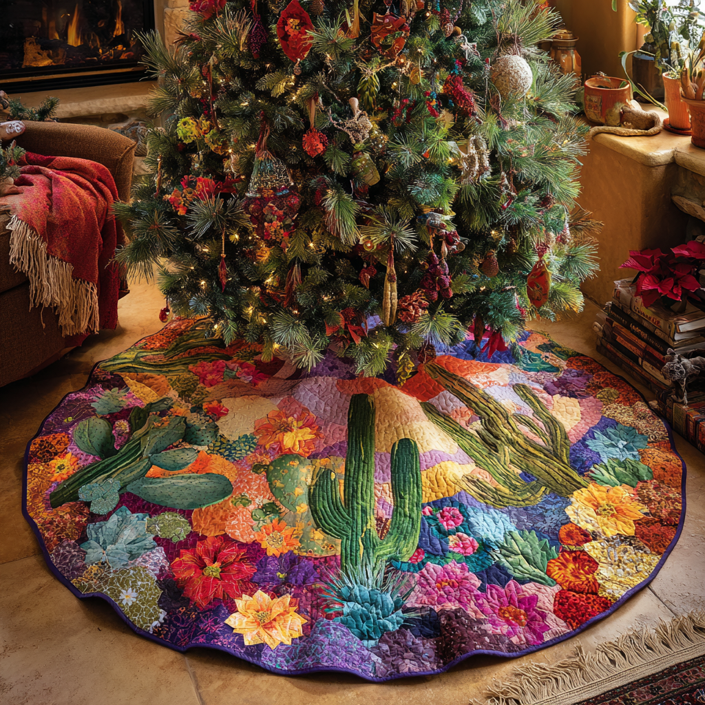 Cactus Christmas Quilted Tree Skirt NCU0QN064