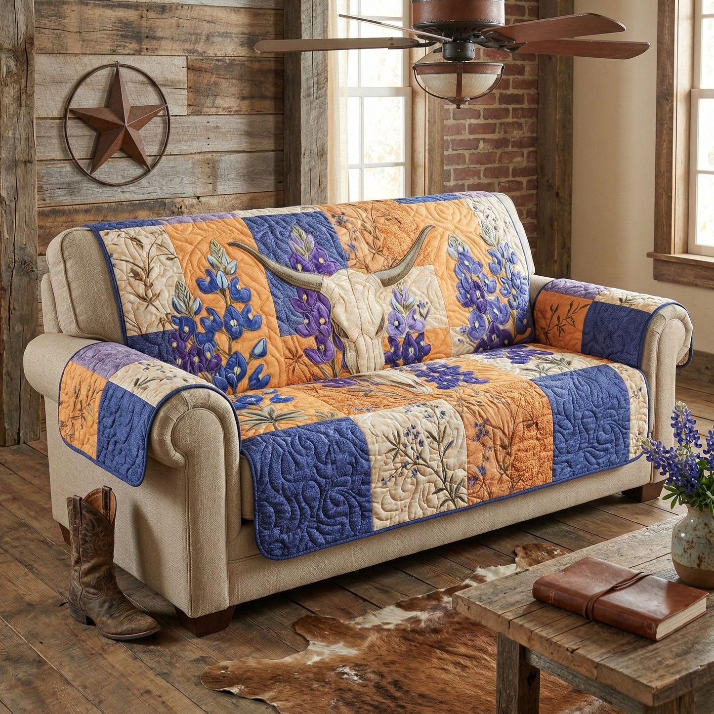 Wild Longhorn Quilted Sofa Cover NCU0NTD1718